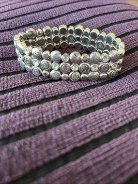 Brighton Joliet stretch silver bracelet hammered bead Swarovski crystalsRETIRED